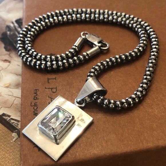 Vintage Silpada Sterling Silver Cubic Zirconia Pendant Popcorn Chain Necklace - Picture 13 of 16